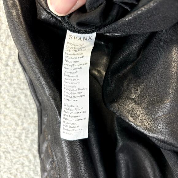 Spanx Faux Leather Leggings Medium Quilted Moto Liquid Look High Rise Shaping - Picture 8 of 13